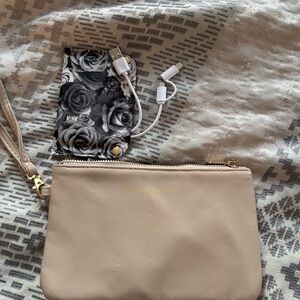 Tan Wristlet Clutch with portable charger